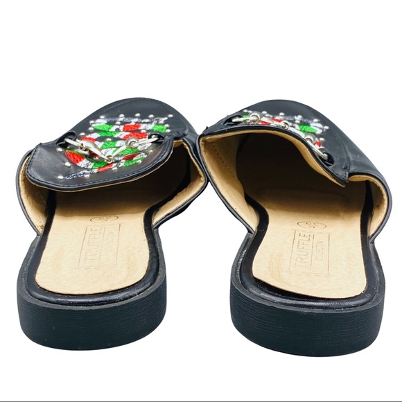 ASOS Truffle Black Embroidered Snake Stud Slip On Horse Bit Mule Slides 6 - Picture 8 of 12
